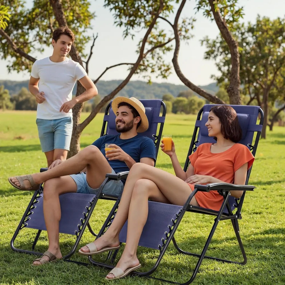 Zero Gravity Chair Patio Folding Lawn Outdoor Lounge Gravity Camp Reclining Lounge Chair with Cup Holder Pillows for Pool
