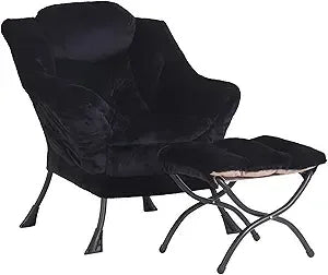 Lazy Chair with Ottoman, Modern Accent Leisure Upholstered Lazy Sofa , Contemporary Lounge Reading Chair with Armrests