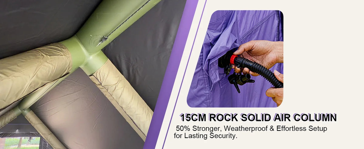 129 Square Feet Purple Inflatable Tent 6-8 Person for Camping,4 Season Easy Setup Waterproof Oxford Air Tent House with Tarp