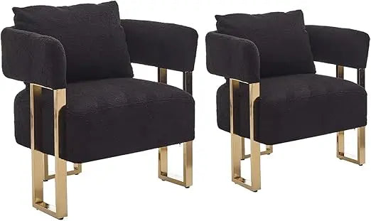modern barrel accent chairs set of 2, living room side chairs with golden metal legs soft teddyupholstered reading armchairs no