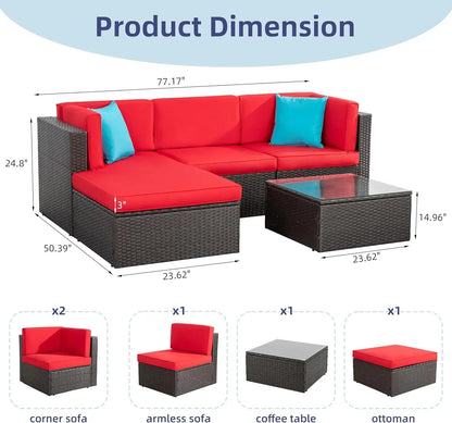 All Weather 5 Pieces Small Patio Furniture Sets Outdoor Sectional Sofa Wicker Rattan Seating with Cushion