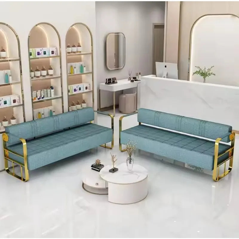 Stylish, comfortable and durable modern black leather upholstered frame beauty salon waiting bench