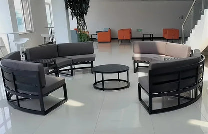 Outdoor Waterproof Garden Sofas Sun Protection Curved Outdoor Sofa Aluminum Alloy Courtyard Villa Reception Sofa Coffee Table L