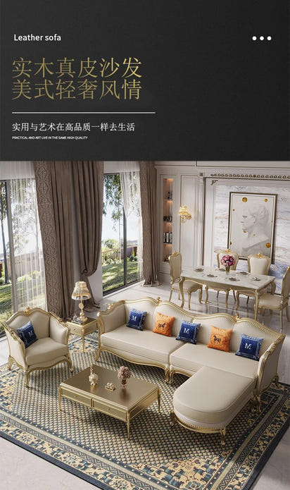 ZZ ZF Light Luxury Leather Solid Wood Sofa Combination Simple Luxury Complete Villa