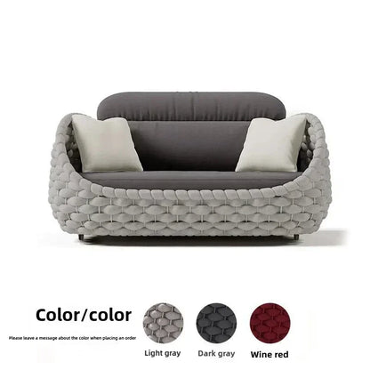 Outdoor Rattan Sofa Set, 2-Seat Patio Furniture for Balcony, Terrace, Villa or Courtyard, All-Weather Wicker Lounge Chair Combo