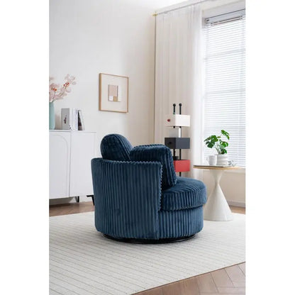 Oversized 360° Swivel Accent Chair, Modern Soft Plush Corduroy Round Barrel Chair for Living Room and Bedroom with Cushions,