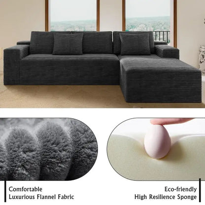 104" Modern L-Shape Sectional Couch with Deep Seat, Modular Sofa, Upholstered for Living Room or Bedroom, No Assembly, Grey