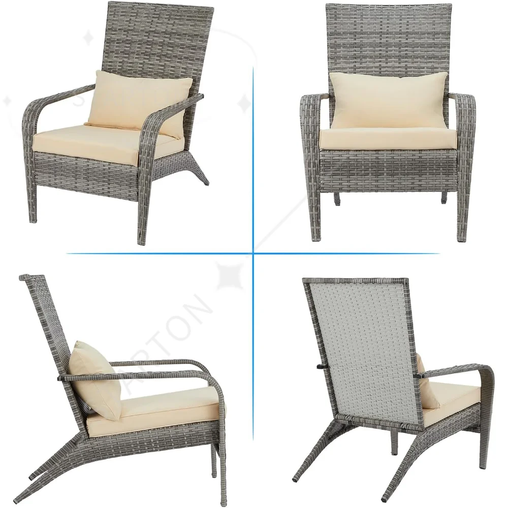 Outdoor Dining Adirondack Rattan Chair with Cushion and Pillow 2 Pieces Outdoor Wicker Patio Chairs
