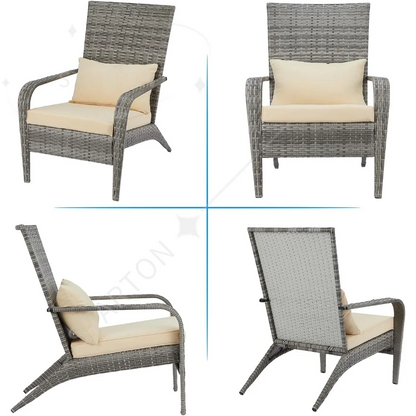 Outdoor Dining Adirondack Rattan Chair with Cushion and Pillow 2 Pieces Outdoor Wicker Patio Chairs