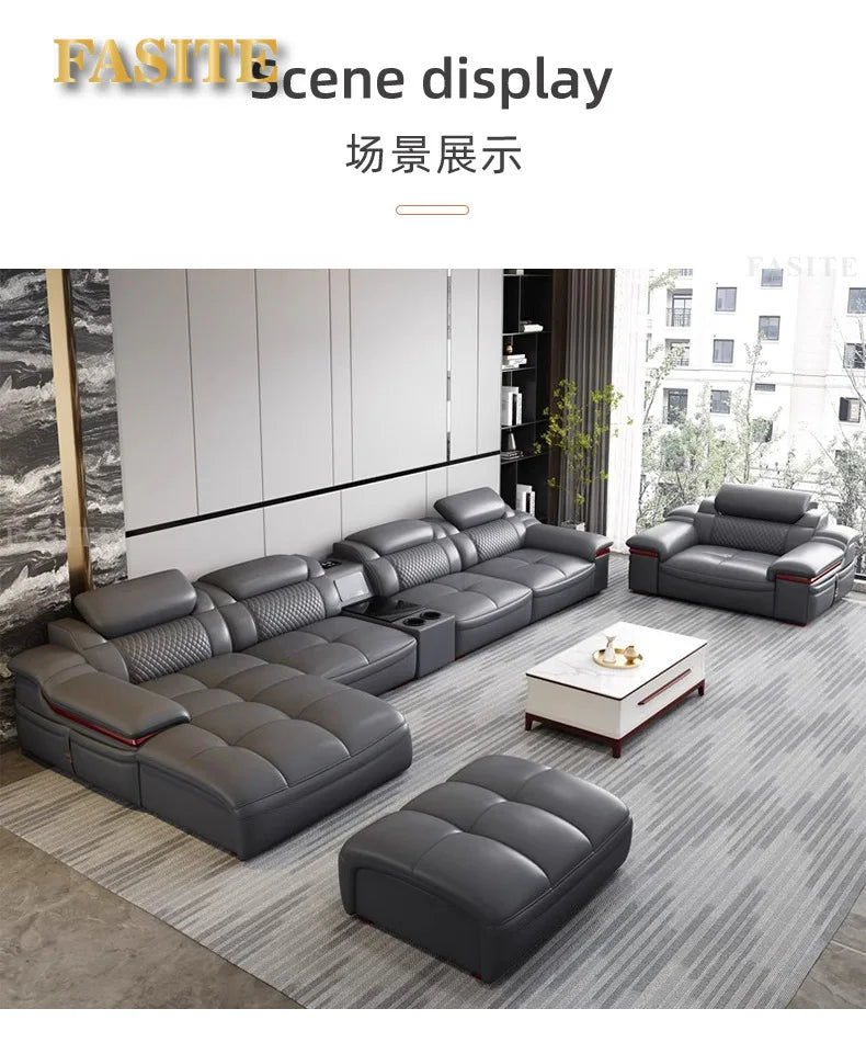 Modern simple leather sofa first layer cowhide living room size corner latex leather sofa
