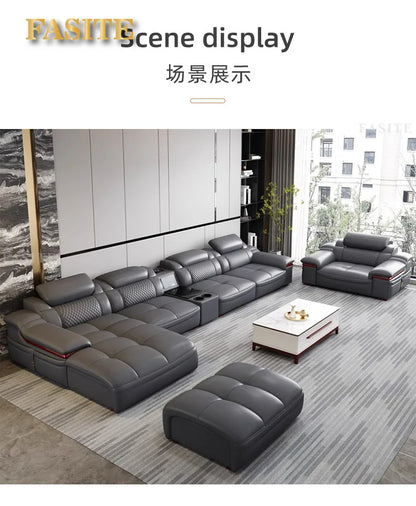 Modern simple leather sofa first layer cowhide living room size corner latex leather sofa