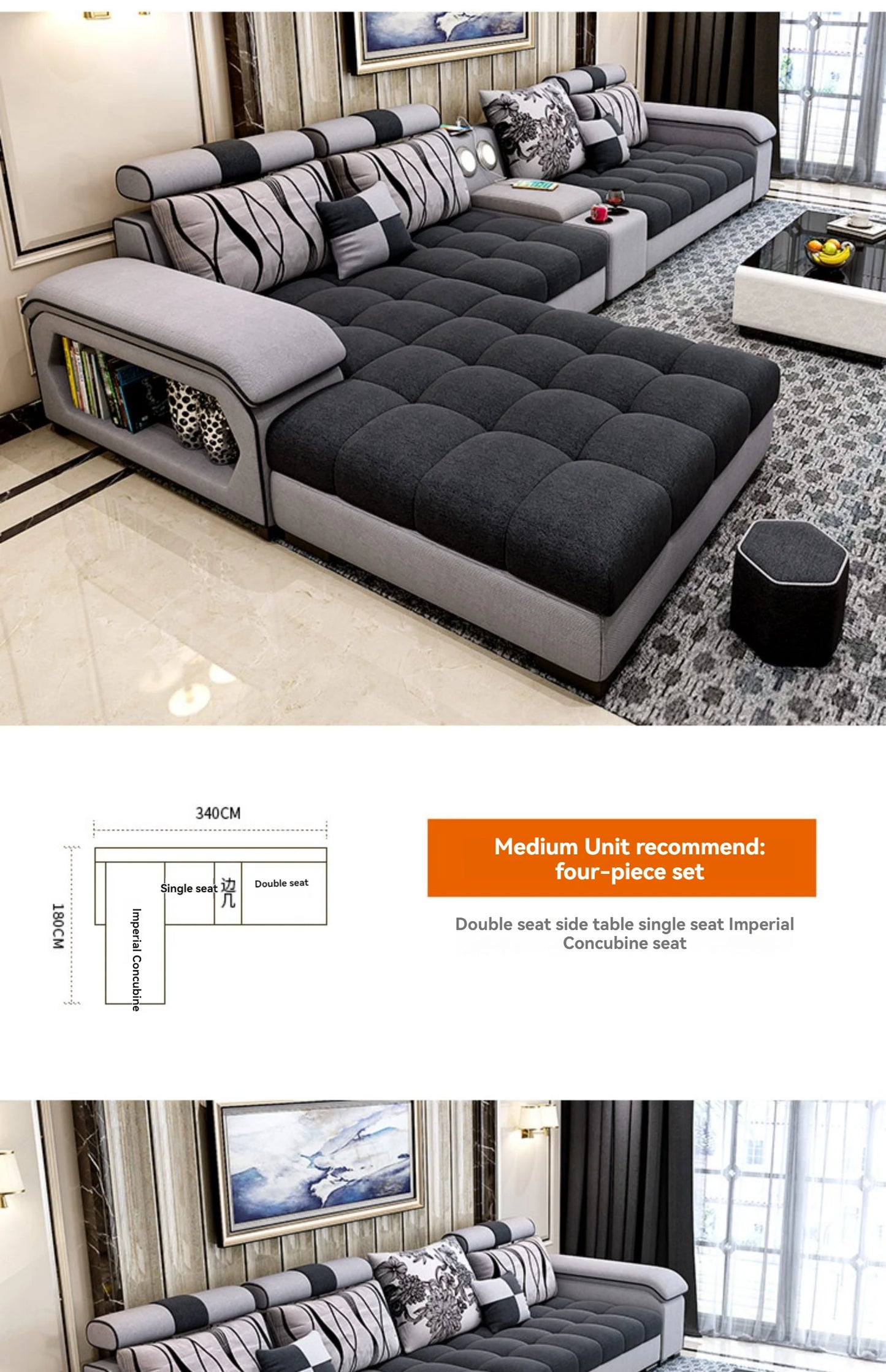 Sectional Couches for Living Room with Smart Bluetooth Speaker Charging Sectional Sofa Set with Chaise L-Shape Sectional Couch