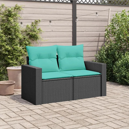 Patio Sofa with Cushions 2Seater Black Poly Rattan