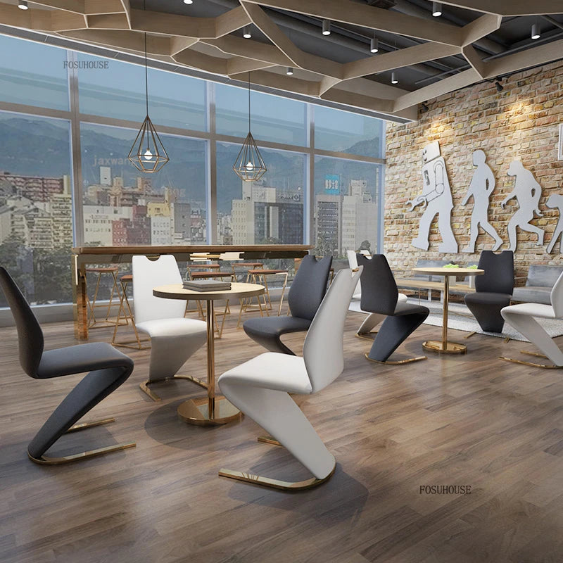 Nordic Stainless Steel Dining Chairs 2pcs Modern Casual Leather Kitchen Furniture Dining Chair Home Backrest Negotiation Chair K