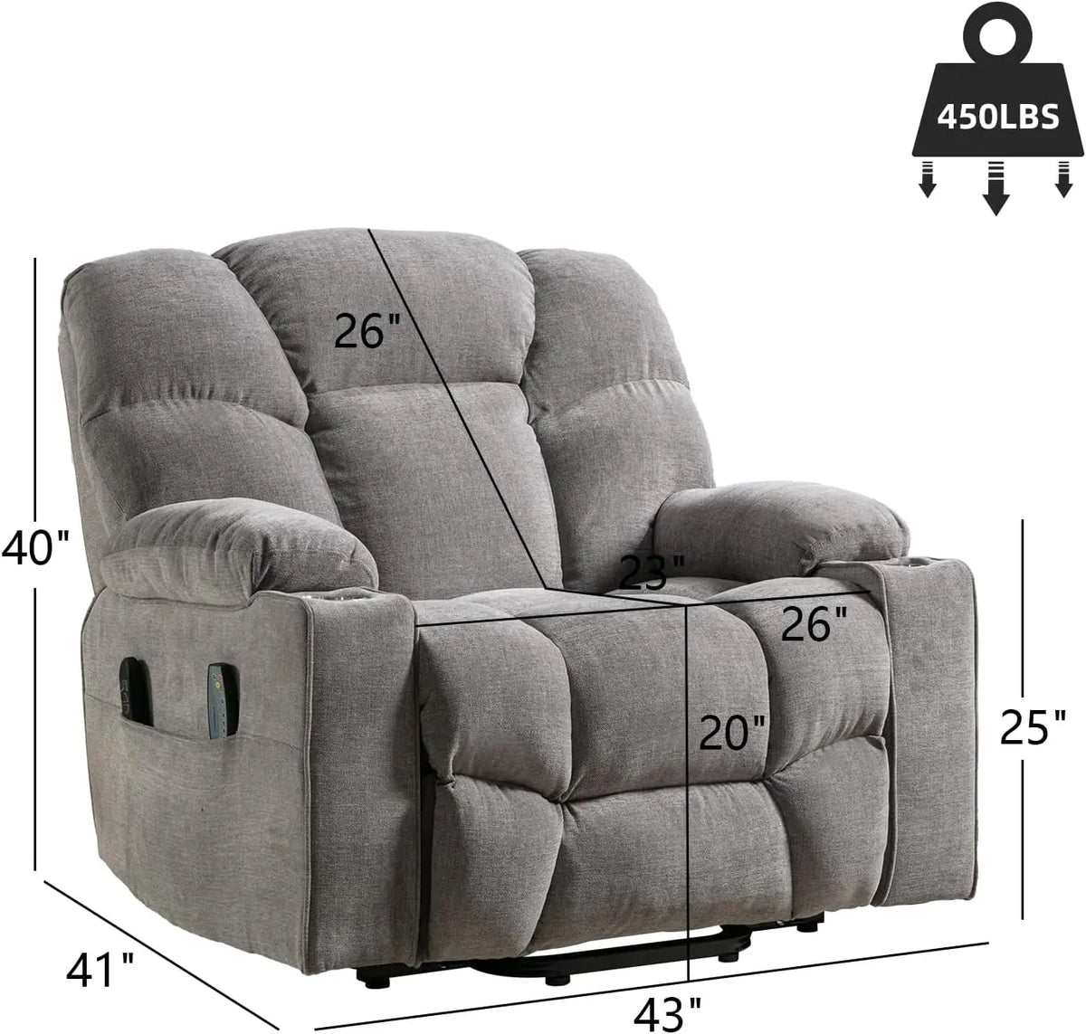 EBELLO Oversized Power Lift Recliner Chair for Elderly, Electric Recliner Chair with Massage and Heating with USB Port
