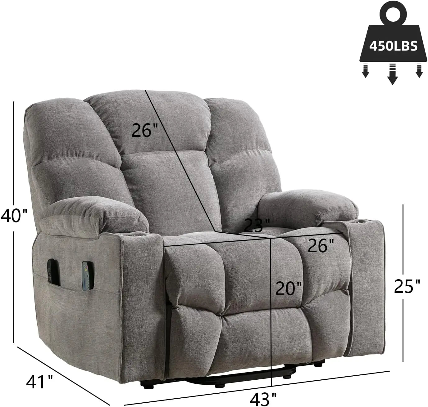 EBELLO Oversized Power Lift Recliner Chair for Elderly, Electric Recliner Chair with Massage and Heating with USB Port