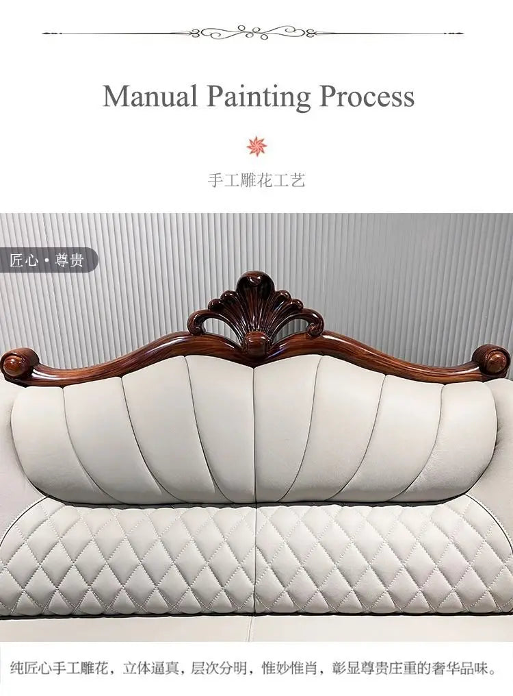 European leather sofa first layer cowhide combination living room villa luxury ebony sofa style fully furnished small apartment