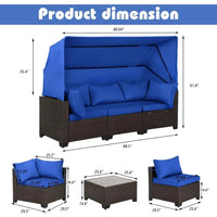 Y 6 Pieces Patio Daybed with Retractable Canopy, Patio Furniture Sets Outdoor Wicker Sectional Sofa Set Seating Chairs