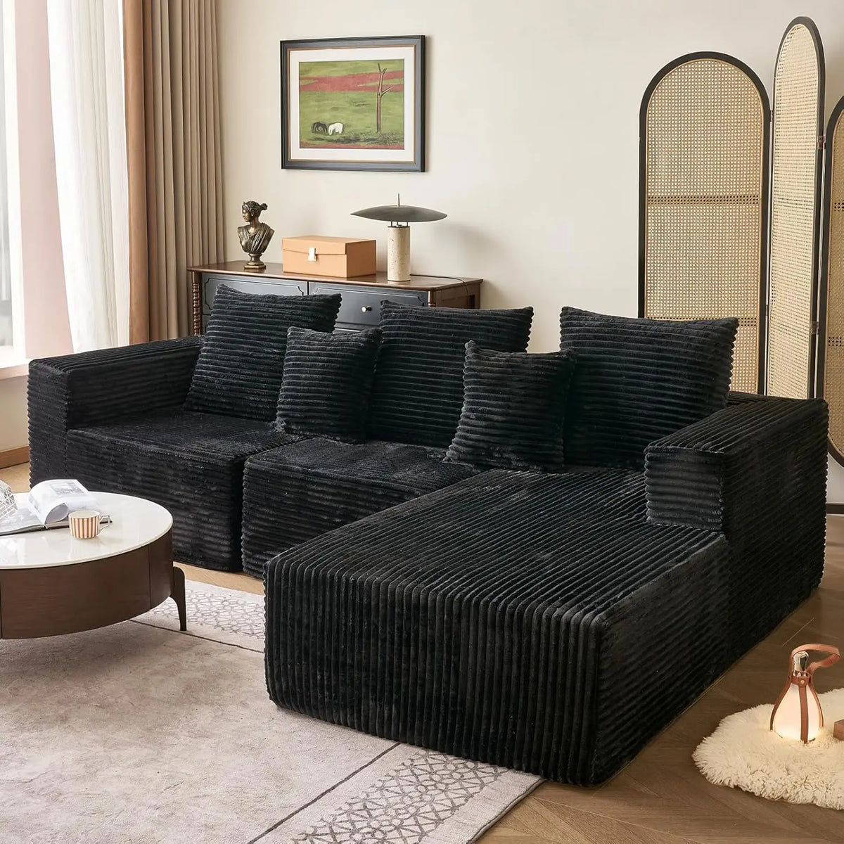 108'' Boneless Couch, Sectional Boneless Couches for Living Room w/Deep Seat,Cloud Couch w/Stripe, Boneless L Shaped Couches·New