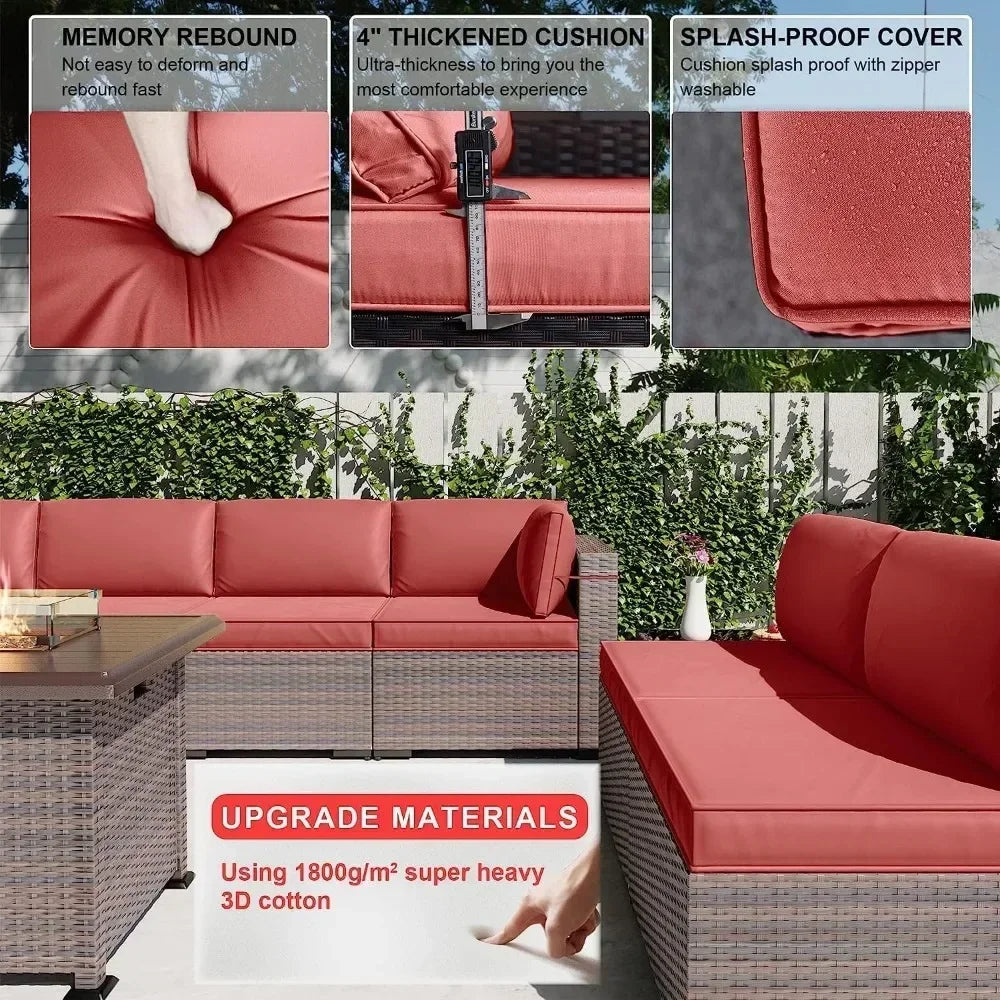 [New Arrival!Free Shipping!]"13-piece outdoor patio furniture set with 43-inch 55,000 btu gas propane fire pit table and wicker