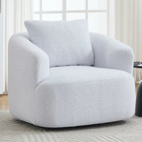 360° Swivel Single Sofa Chair (White) - Teddy Fleece Upholstery, High-Resilience Sponge, Soft Pillow & No Assembly Needed