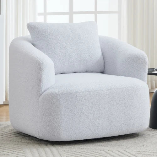 360° Swivel Single Sofa Chair (White) - Teddy Fleece Upholstery, High-Resilience Sponge, Soft Pillow & No Assembly Needed