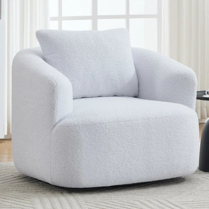 360° Swivel Single Sofa Chair (White) - Teddy Fleece Upholstery, High-Resilience Sponge, Soft Pillow & No Assembly Needed