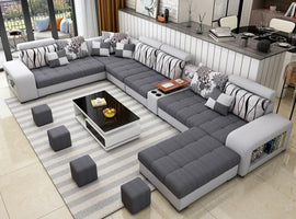 -Living Room Furniture Hot Sale U Shaped Sectional Fabric Sofa Modern