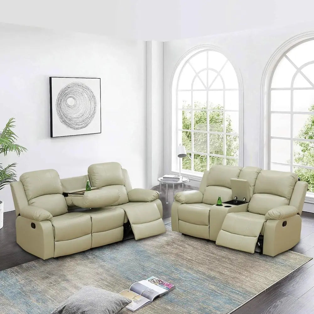 Recliner Soa Set, 3 Piece Living Room urniture Set, Manual Reclining Soa, Lovesat Couch and Chair with Cup Holders&Storage ole o