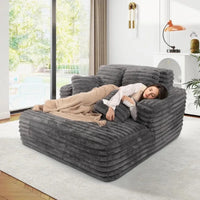 ZS019 Easyhomesofa Oversize Chaise Lounge Chair Indoor,Boneless Couch,Plush Corduroy Sleeper Sofa Bed