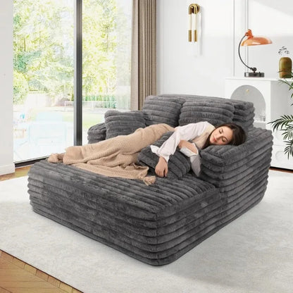 ZS019 Easyhomesofa Oversize Chaise Lounge Chair Indoor,Boneless Couch,Plush Corduroy Sleeper Sofa Bed