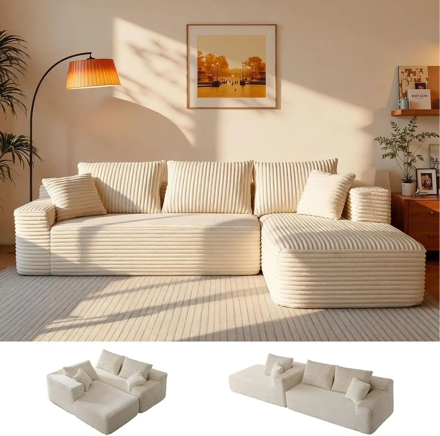 108" Light Luxury Modular Sofa with Chaise | Deep Seat | Comfy Cloud L-Shaped Boneless Sectional for Living Room