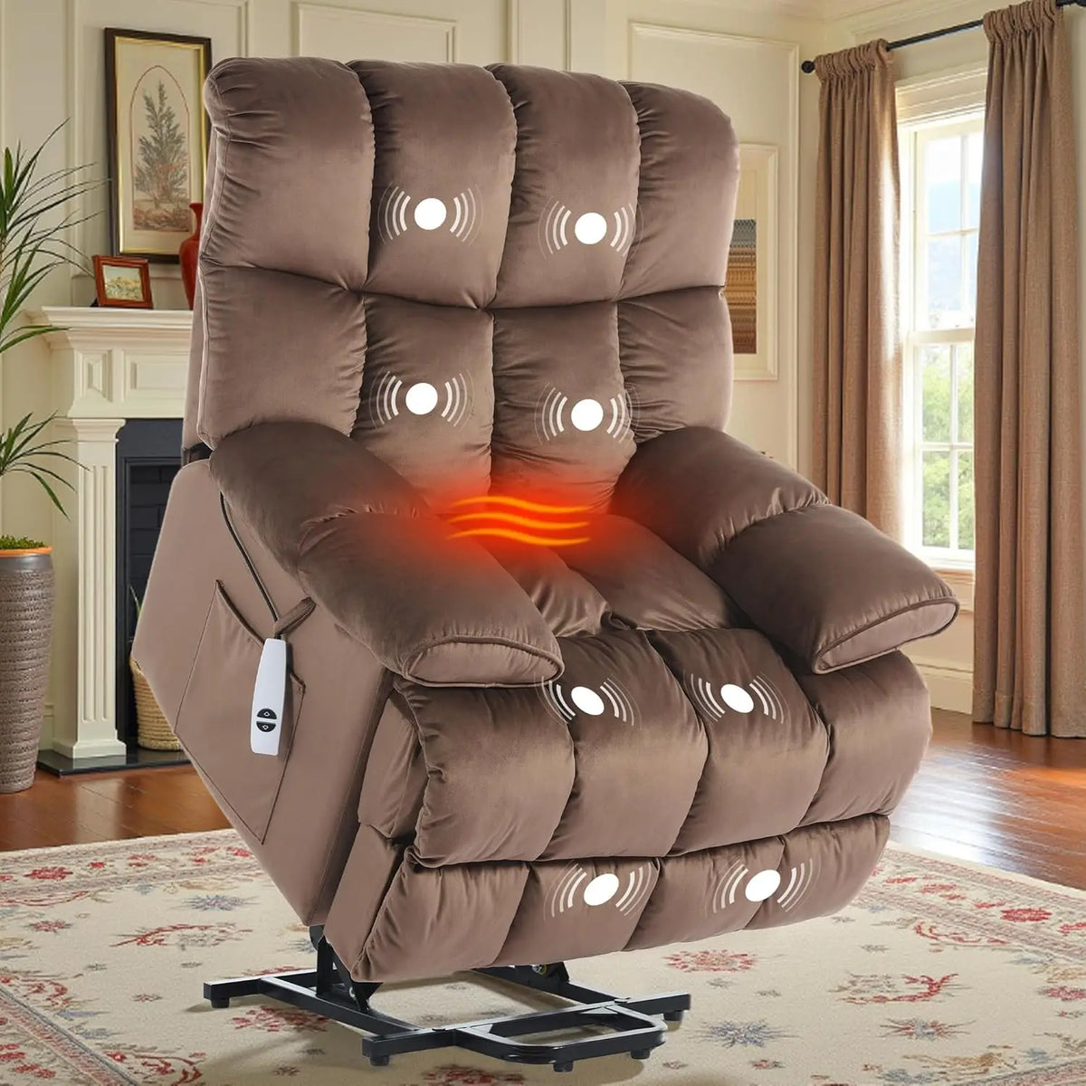 Electric Velvet Power Lift Recliner Chair with Heat Massage And Side Pockets for Elderly Home Theater Seating Customized Comfort
