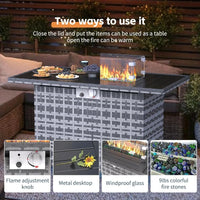 7 Piece Patio Furniture Set with Fire Pit Table, 8''Wide Armrest Modular Rattan Outdoor Sectional Sofa Set,Wicker Patio