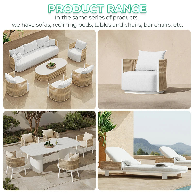 Luxury L-shaped outdoor sofa set Aluminum outdoor garden furniture Hotel terrace Metal outdoor sofa set