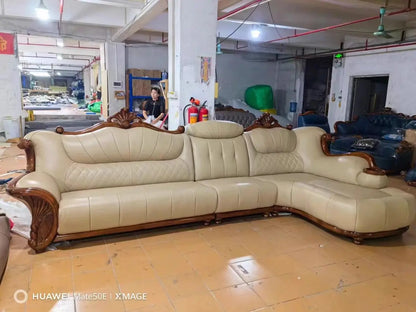 European leather sofa first layer cowhide combination living room villa luxury ebony sofa style fully furnished small apartment