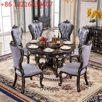 European marble dining table and chair combination American round table ebony French solid wood round home
