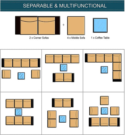 7 Pieces Outdoor Patio Furniture Sets,Wicker Conversation Set Sectional Sofa,Includes 6 All-Weather High Back PE, Customized
