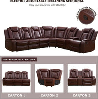 Power Reclining Sectional Sofa USB Chargers and Storage Console, Leather Recliner Sofa for Living Room Furniture Set