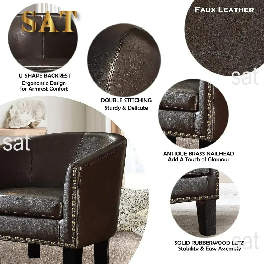 -Living Room Chairs Relaxing Chair Chaise Longisers Dark Brown Faux Leather Upholstery Chairs Club Style Armchairs Furniture Hom
