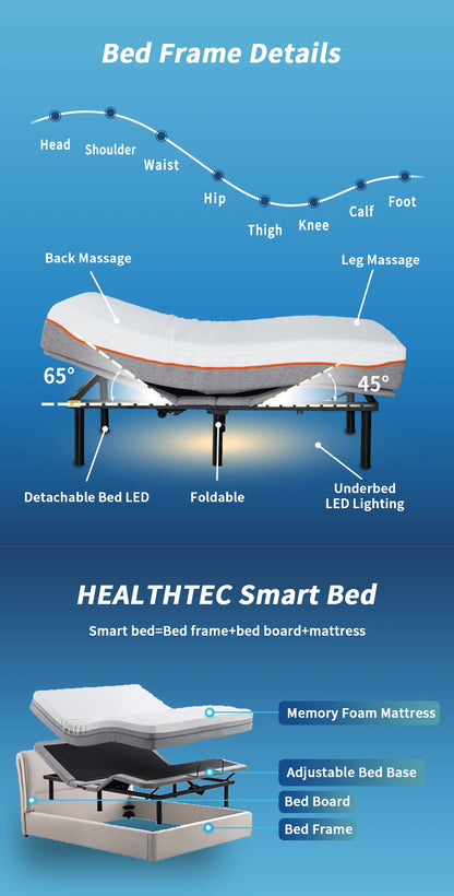 Factory OEM Okin Motor King Bed and Queen Electric Adjustable Bed Frame Smart Bed with Massage