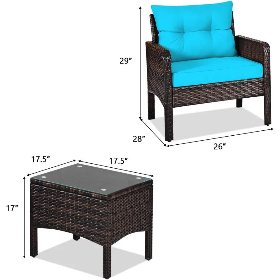 3PCS Patio Furniture Set Outdoor Wicker Cushioned Sofa Set with Coffee Table All Weather Rattan Conversation Set for Ga