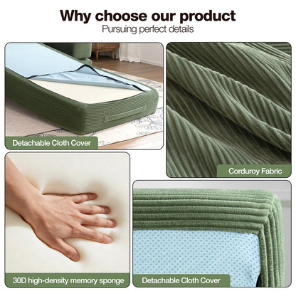 79" Convertible Sofa Bed with Fixed-Shape Frame, Modular Corduroy Sleeper Sofa, Folding Mattress Couch for Small Spaces