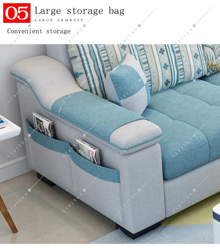 Room Fabric Sofa Modern Minimalist Home Corner Sofa Furniture Combination Nordic Solid Frame Fabric Sofa