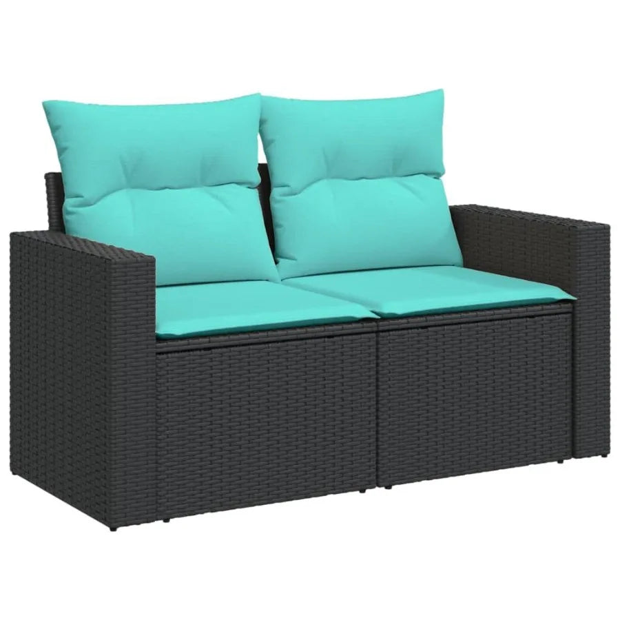 Patio Sofa with Cushions 2Seater Black Poly Rattan