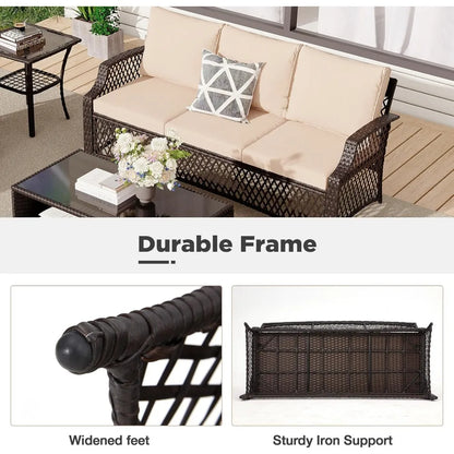 7-Piece Outdoor Patio Furniture Set with Wicker Swivel Chairs, Ottomans, and Storage Coffee Table