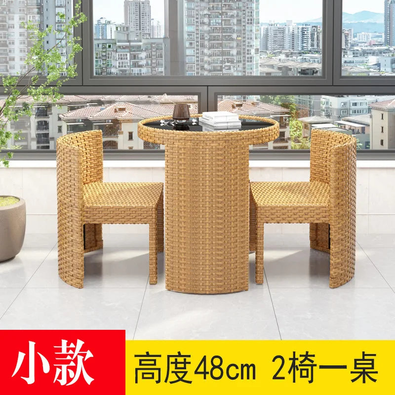 Balcony Small Table and Chair Tea Table and Chair Kit Outdoor Garden Combination Leisure Storage Rattan Knitting Small Table and