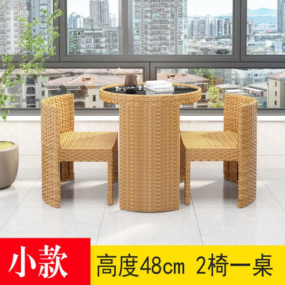 Balcony Small Table and Chair Tea Table and Chair Kit Outdoor Garden Combination Leisure Storage Rattan Knitting Small Table and
