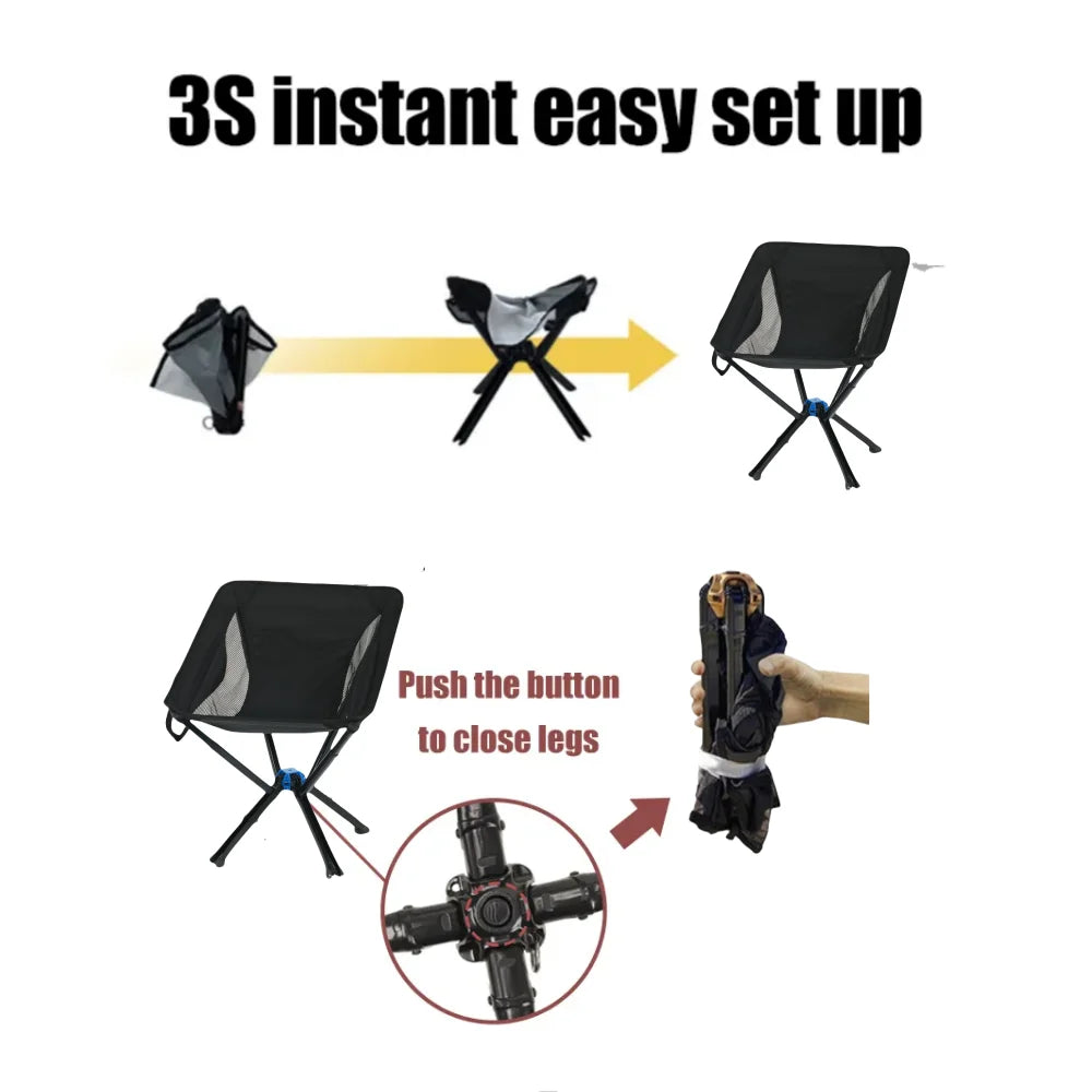 Outdoor Portable Quick Open CLIQ Chair Lightweight Folding Aluminum Fishing Backpacking Beach Camping Chair