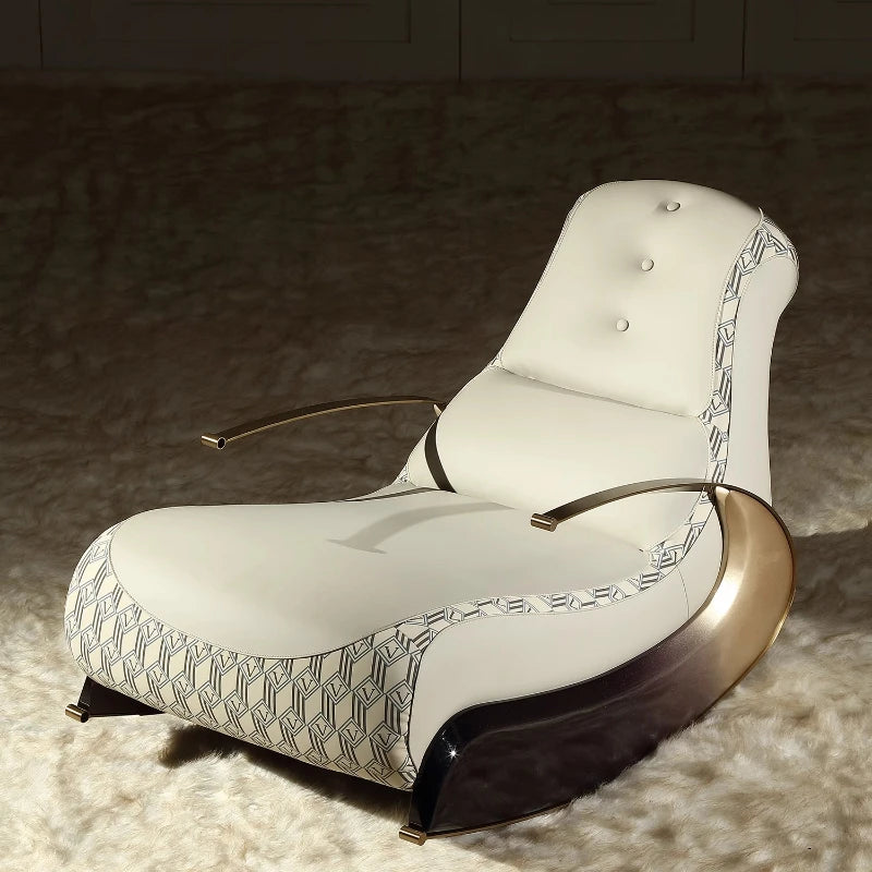 Modern Italian light luxury rocking chair leather recliner leisure single sofa rocking
